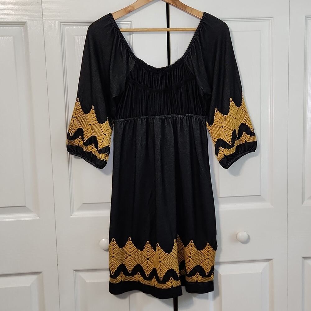 Uncle Frank Womens Black‎ With Gold Embroidery Knee Length Dress Size XS Western